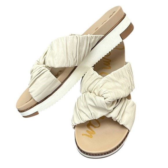 Sam Edelman Aliana Cream Bone Leather Crisscross Slip On Slide Sandals 7.5M - Picture 1 of 14